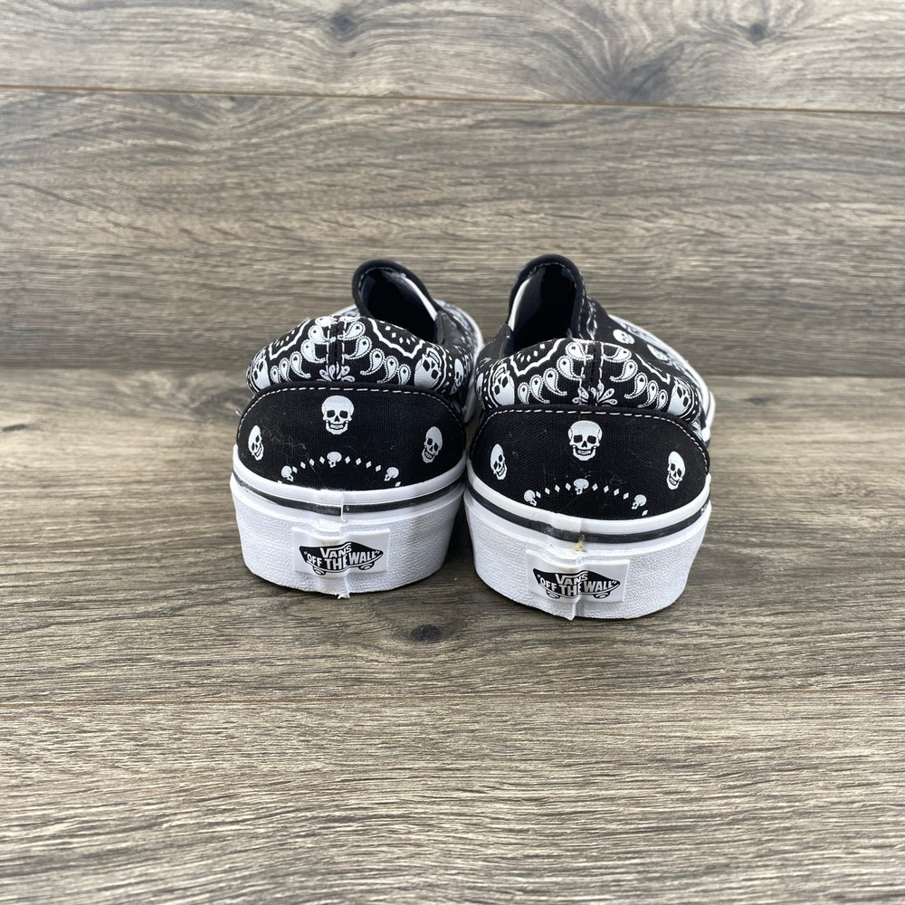 Vans Classic Slip-On Shoes Mens 8.5 Womens 10 Black Bandana Paisley Skull Print - Picture 6 of 9